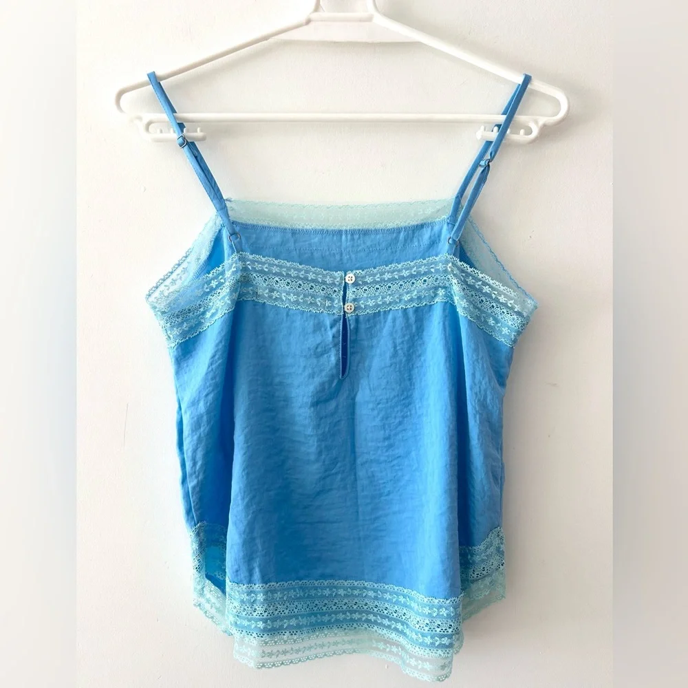 ABERCROMBIE & FITCH Crinkle Blue Camisole with Lace Detail | XS | Y2K | 90s - Picture 4 of 6